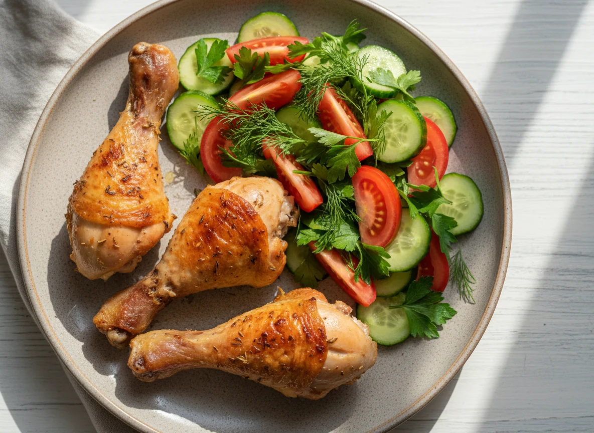 Запеченная курица с овощным салатом photo