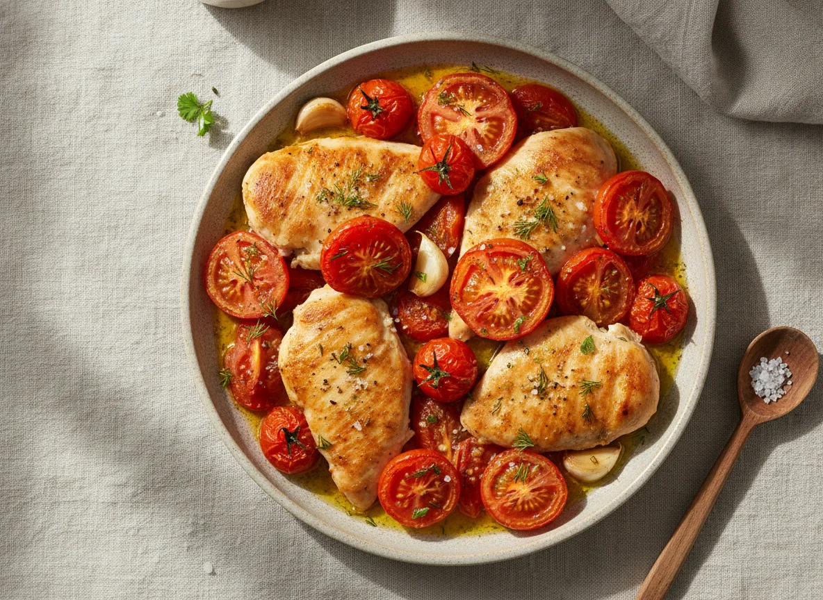 Запеченная курица с помидорами photo