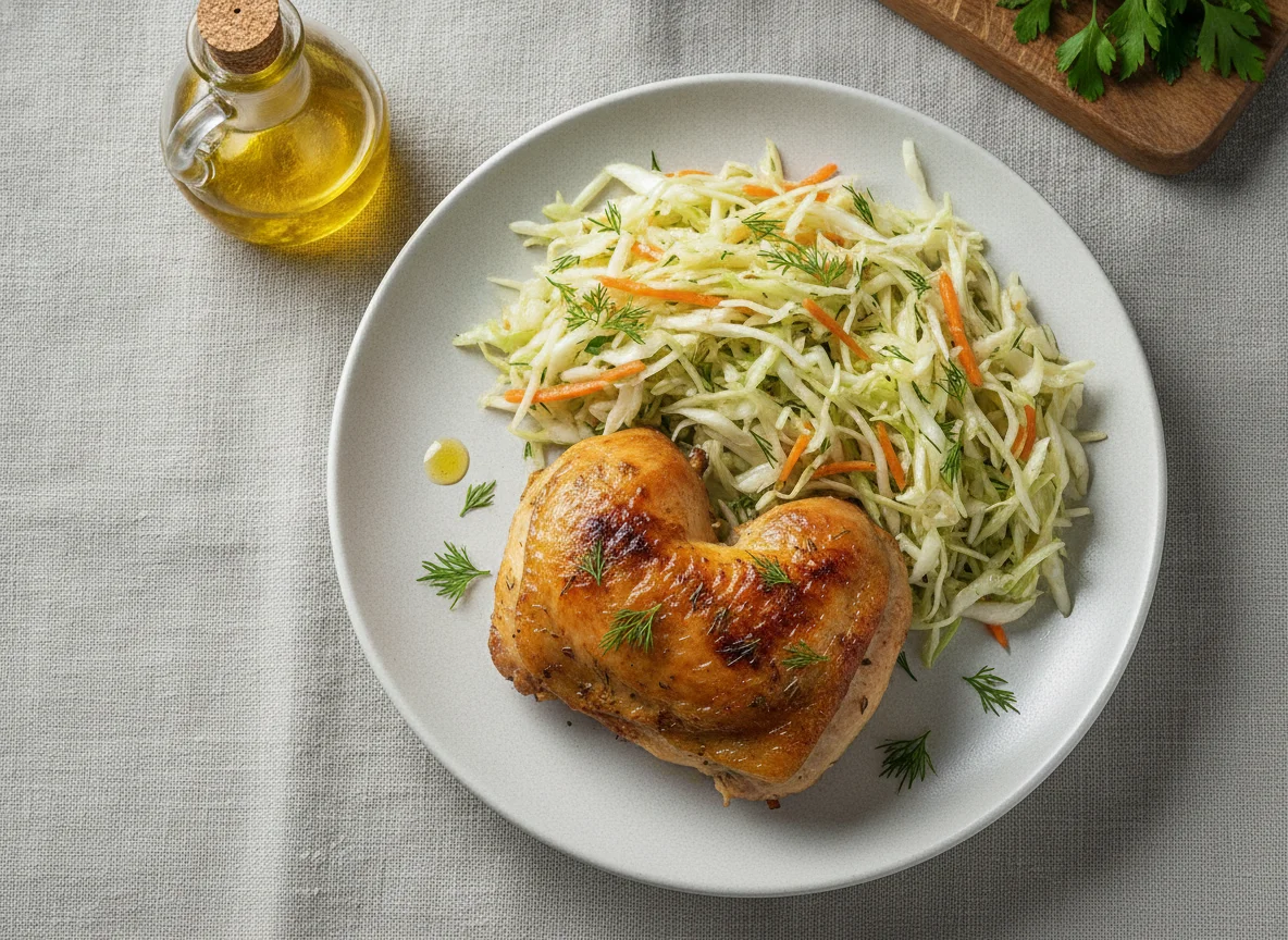 Запеченная курица с салатом из капусты photo