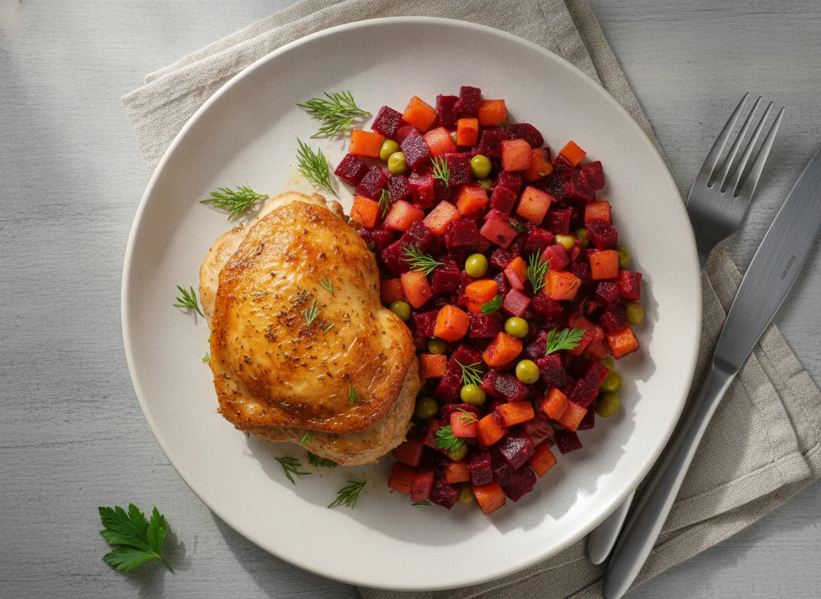 Запеченная курица с винегретом photo