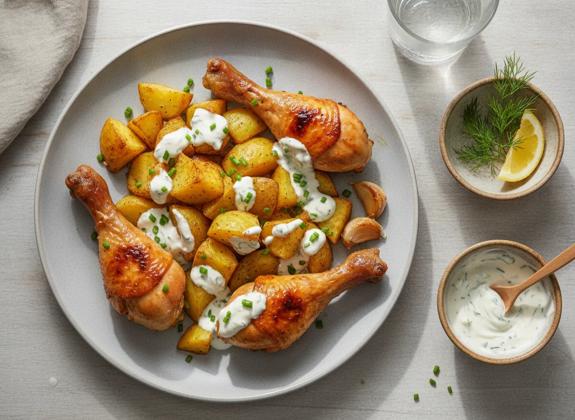 Запеченная куриная голень с картофелем photo