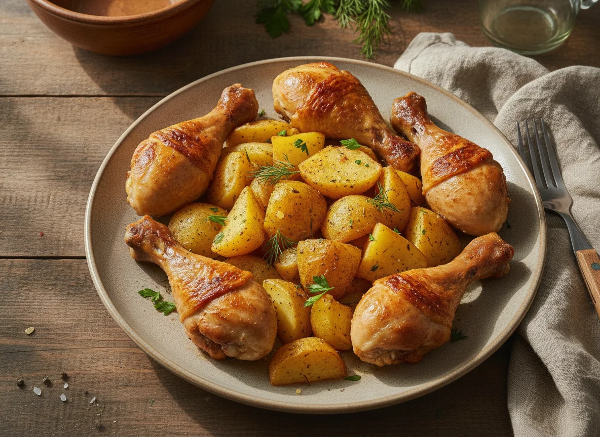 Запеченная куриная голень с картофелем по-деревенски photo