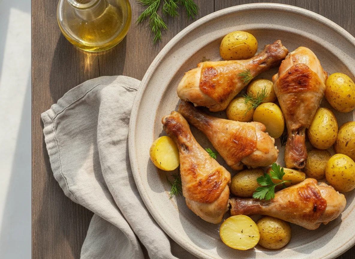 Запеченная куриная голень с молодым картофелем photo