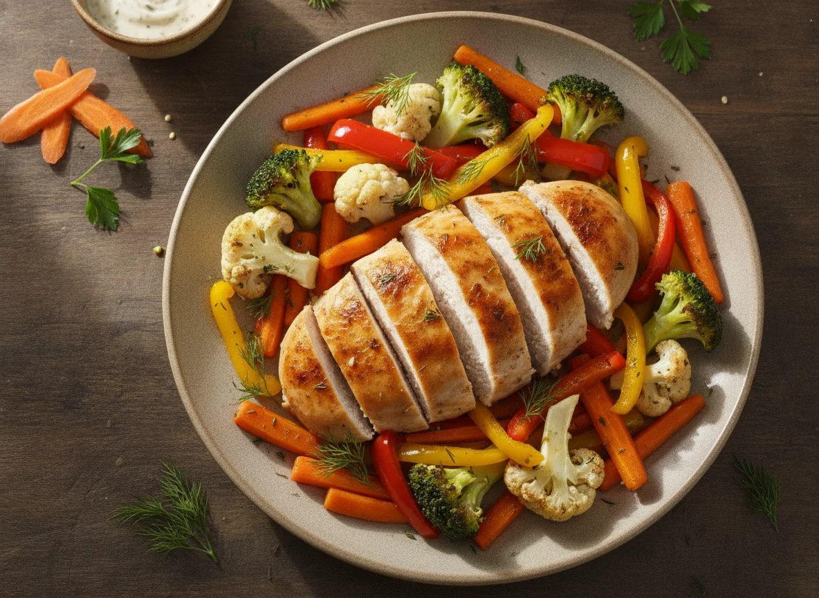 Запеченная куриная грудка с овощами photo