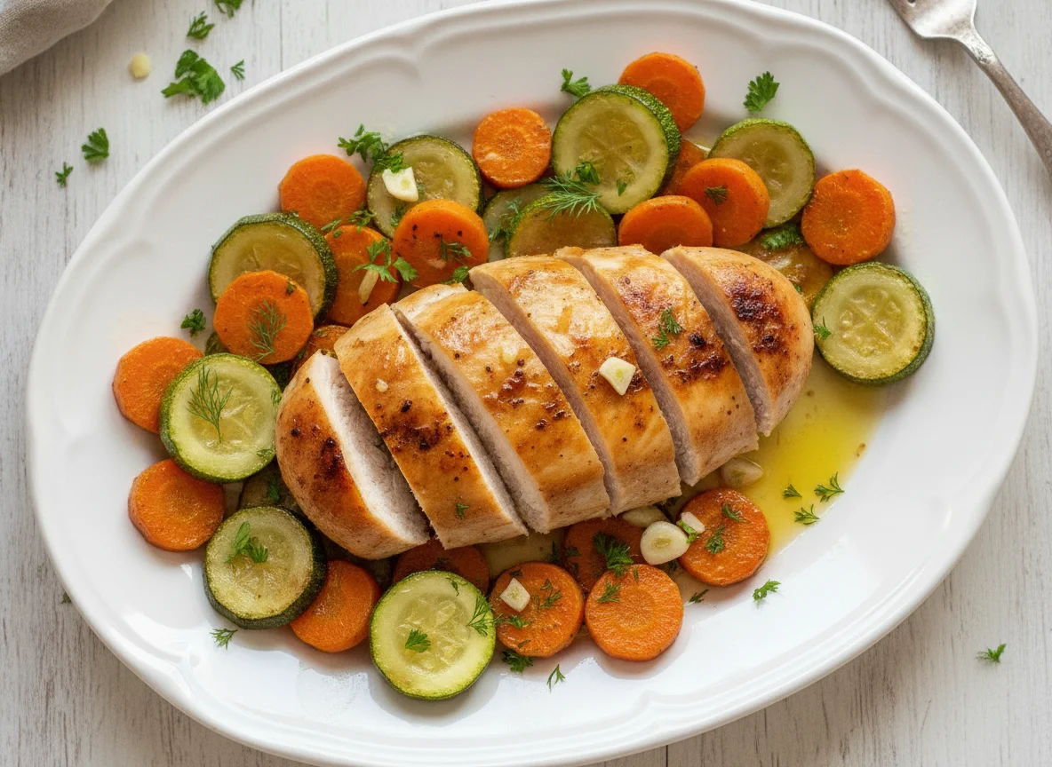 Запеченная куриная грудка с овощным гарниром photo