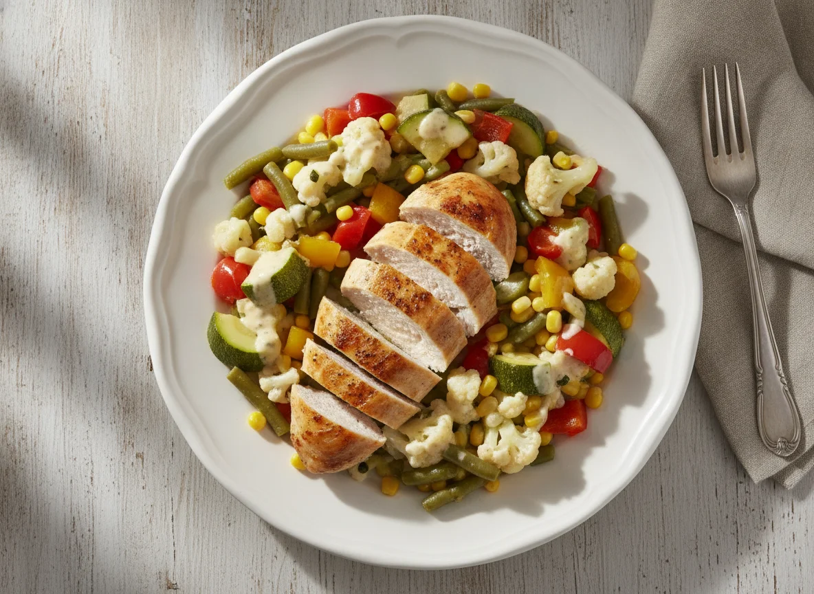 Запеченная куриная грудка с овощным рагу photo