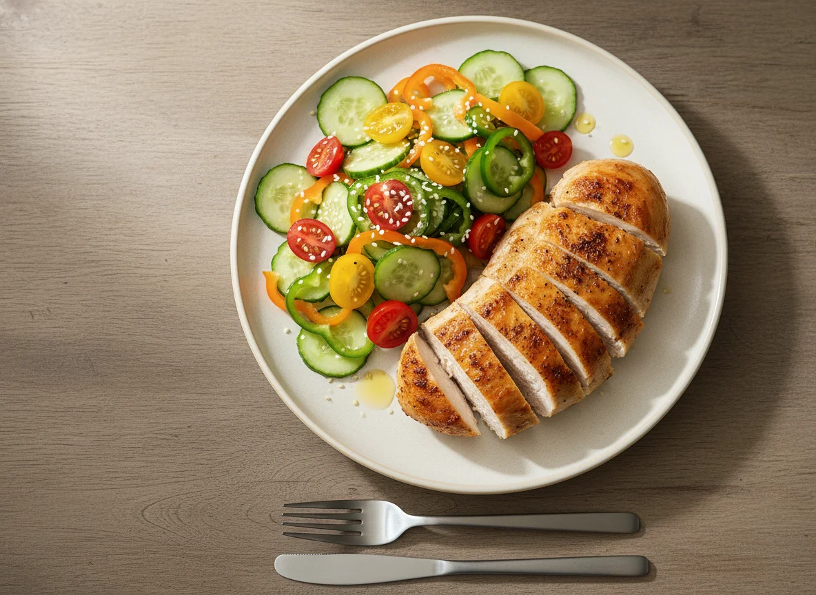 Запеченная куриная грудка с овощным салатом photo