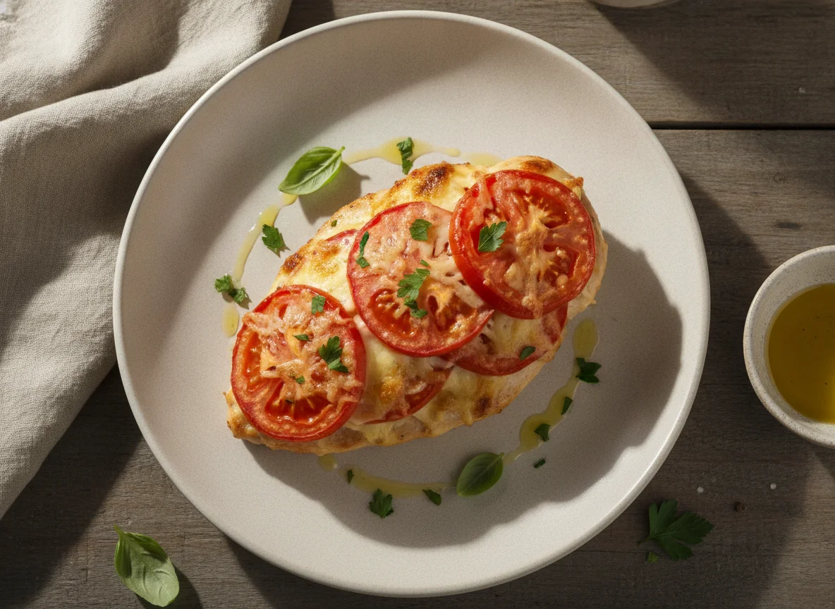 Запеченная куриная грудка с помидорами и сыром photo