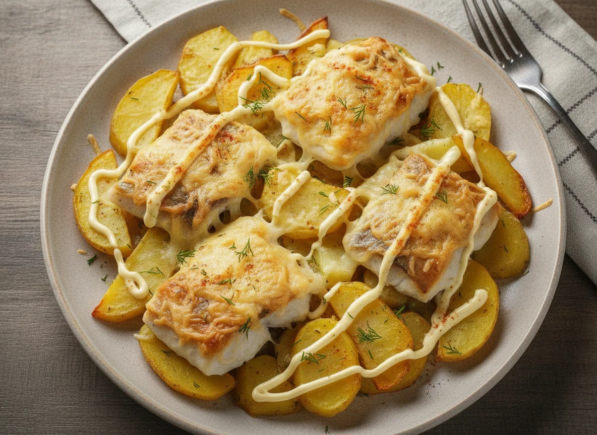 Запеченная рыба с картофелем и сыром photo