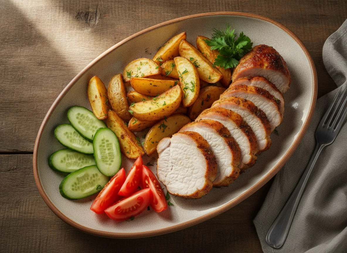 Запеченная свинина с картофелем и овощами photo
