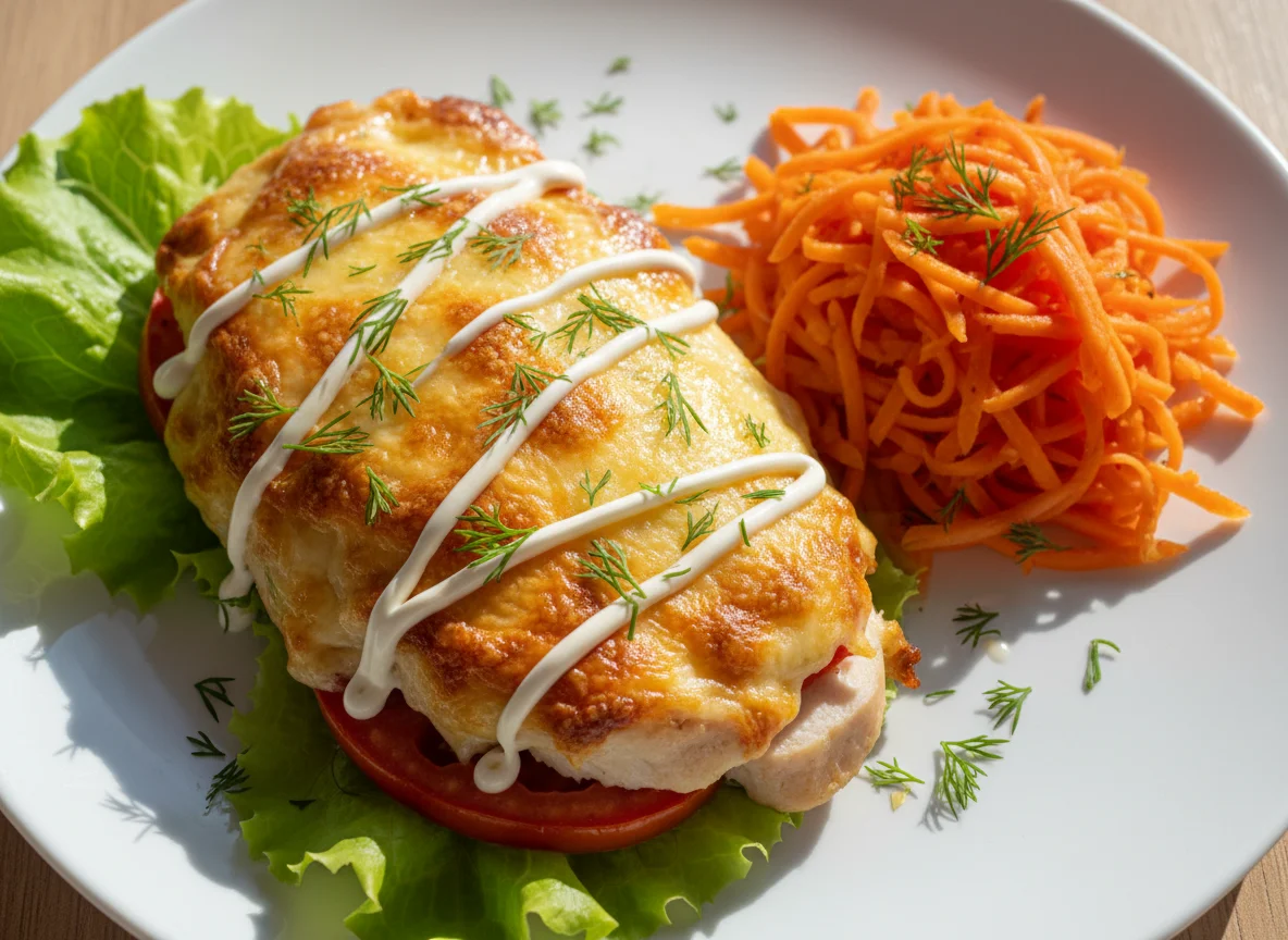 Запеченное мясо с сыром и морковью по-корейски photo