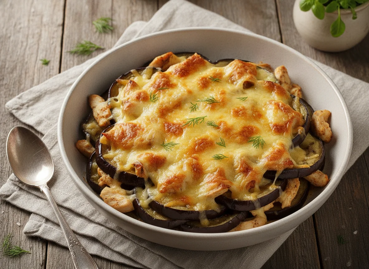 Запеченные баклажаны с курицей и сыром photo