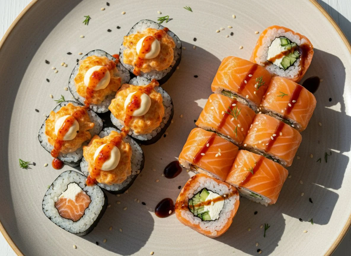 Запеченные и классические роллы photo