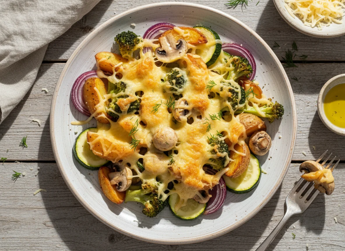 Запеченные овощи с грибами и сыром photo