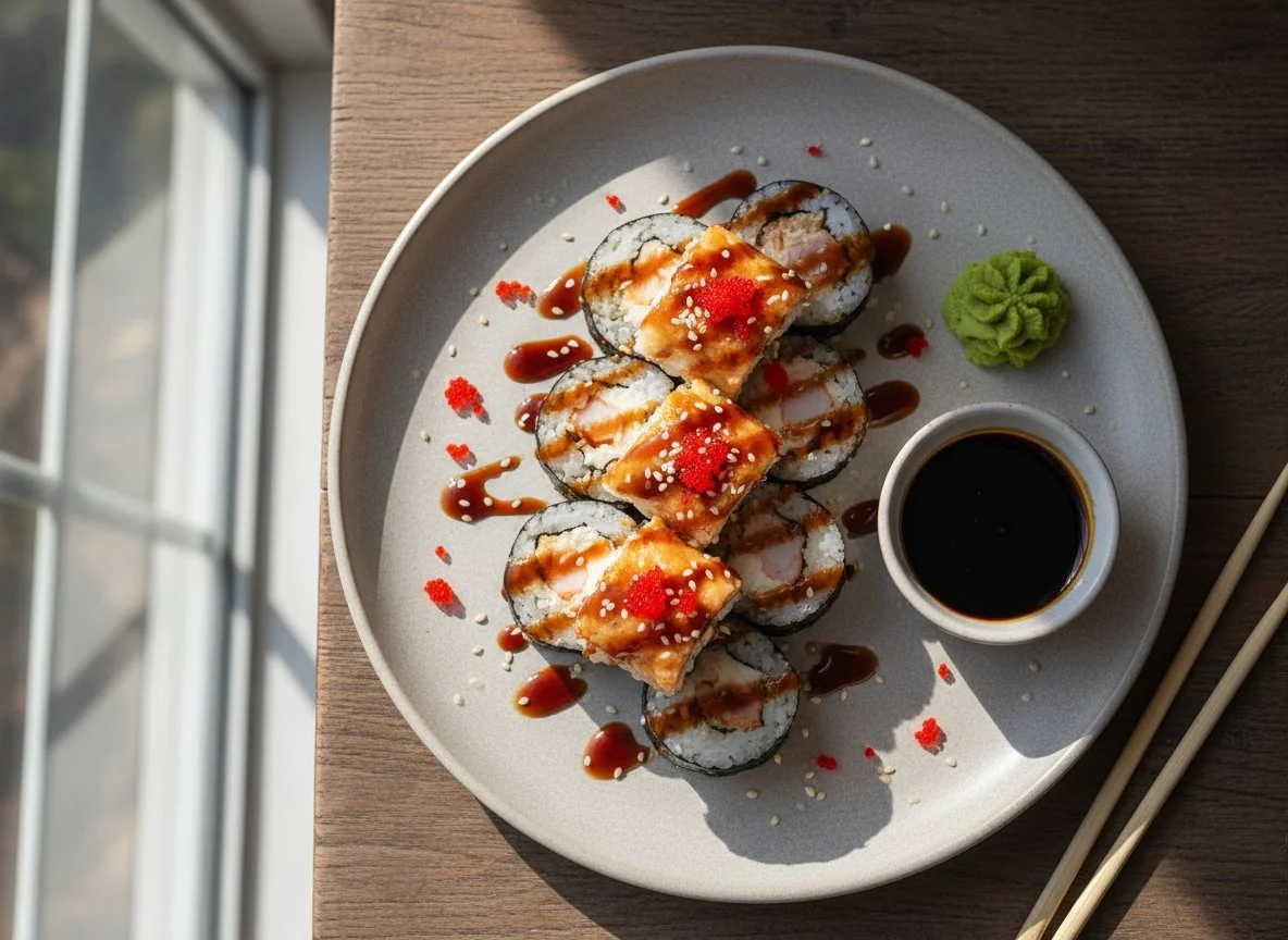 Запеченные роллы с соусами photo