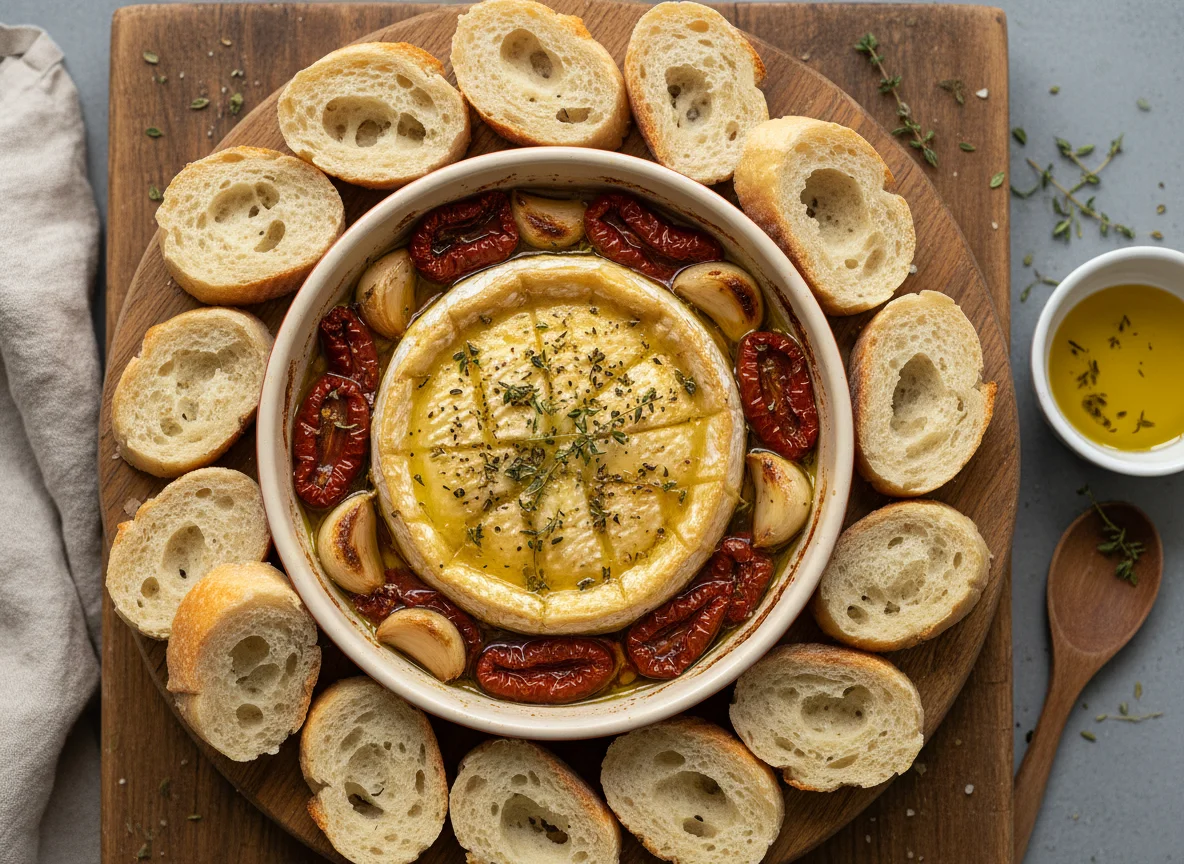 Запеченный камамбер с багетом photo