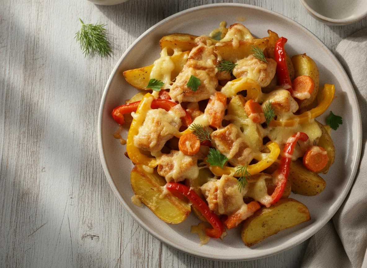 Запеченный картофель с курицей и овощами photo