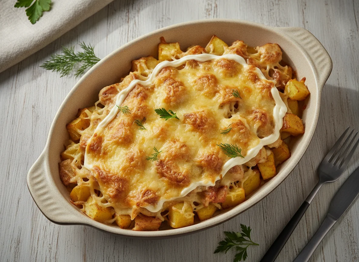 Запеченный картофель с курицей под сыром photo