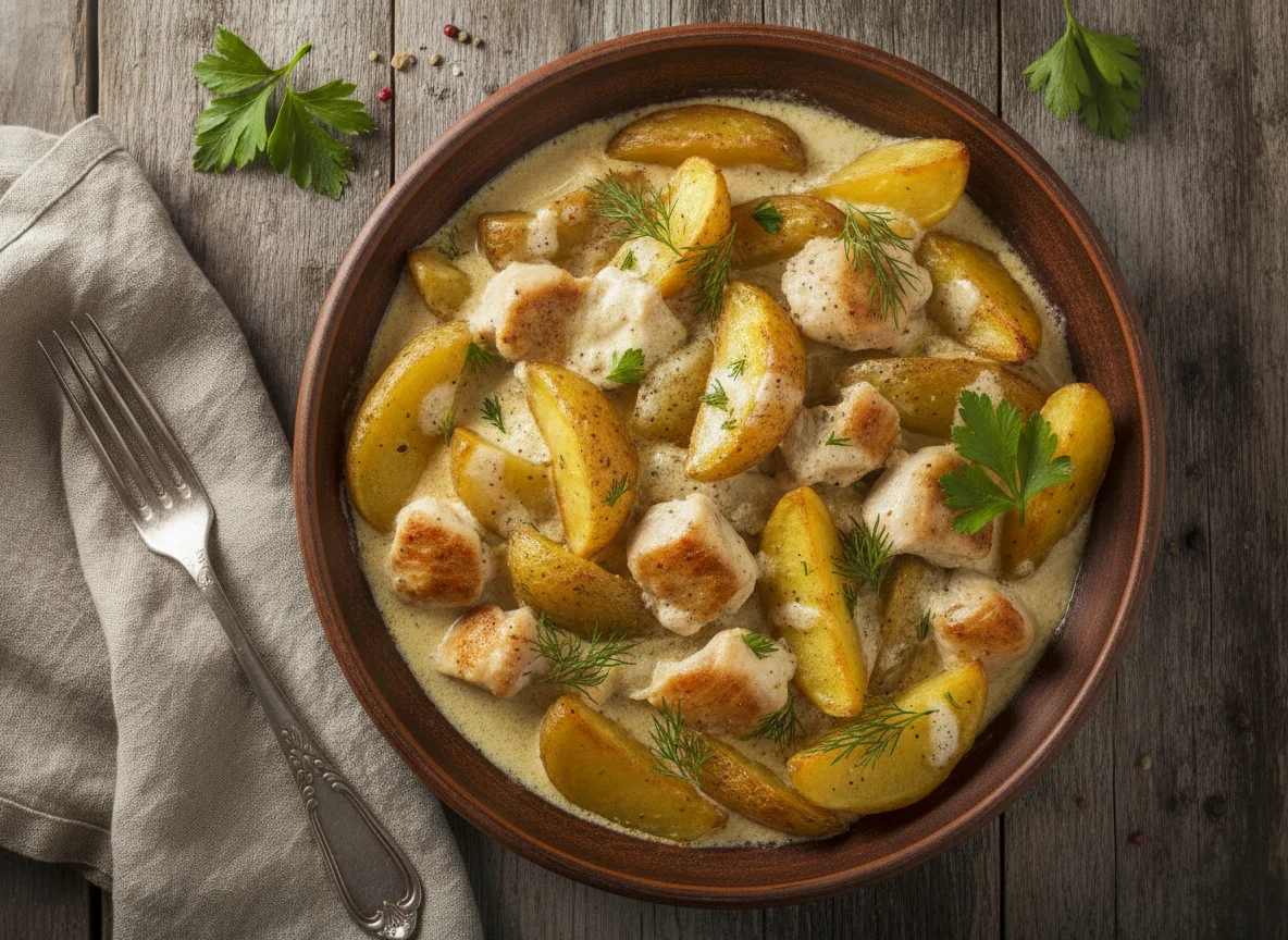 Запеченный картофель с курицей в сливочном соусе photo