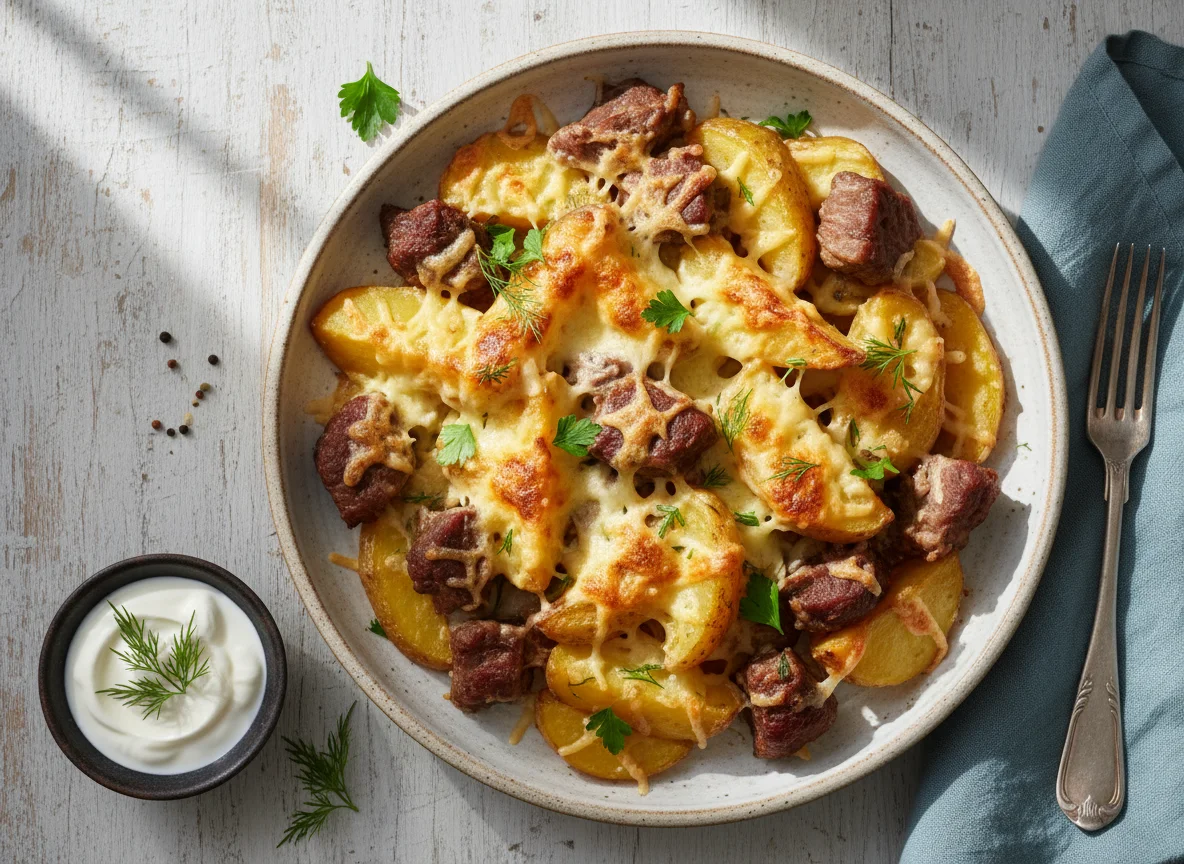 Запеченный картофель с мясом photo