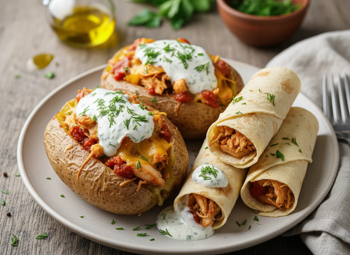 Запеченный картофель с начинкой и лаваш photo