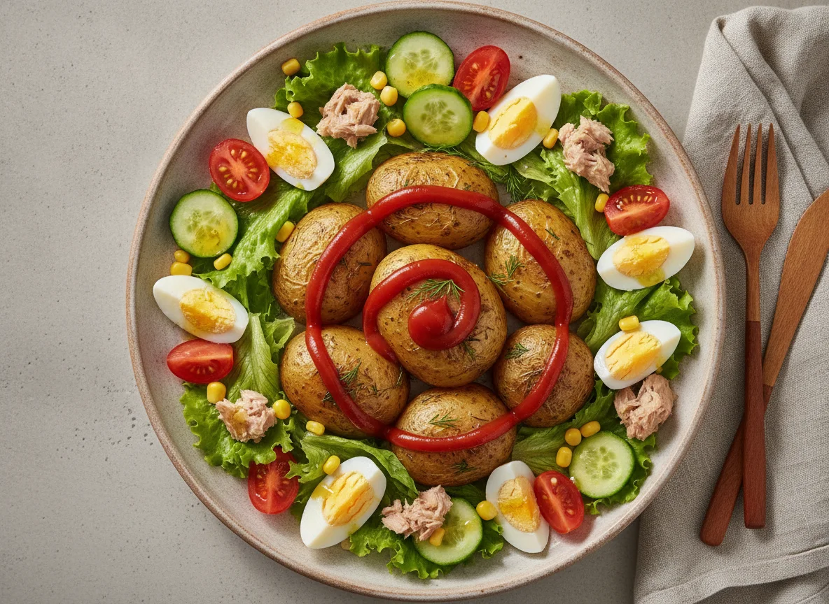 Запеченный картофель с салатом photo