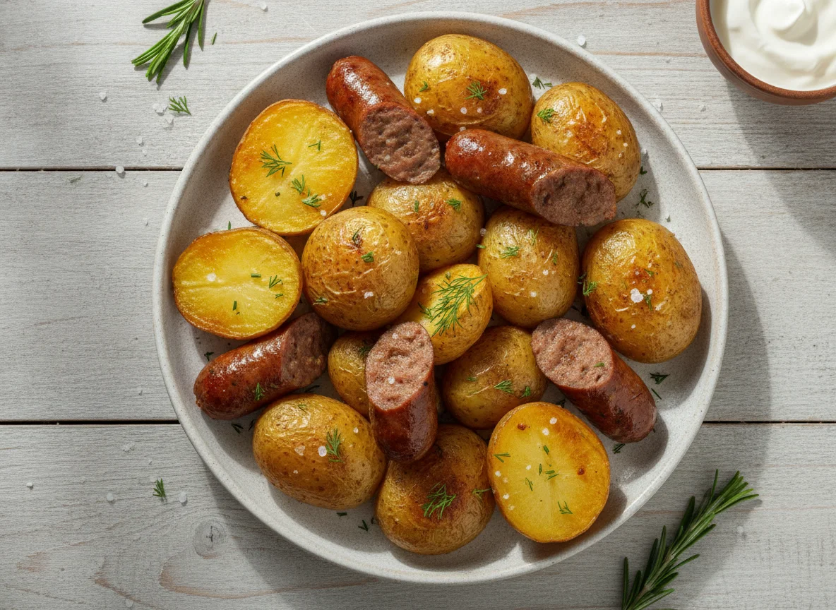 Запеченный картофель с сосисками photo