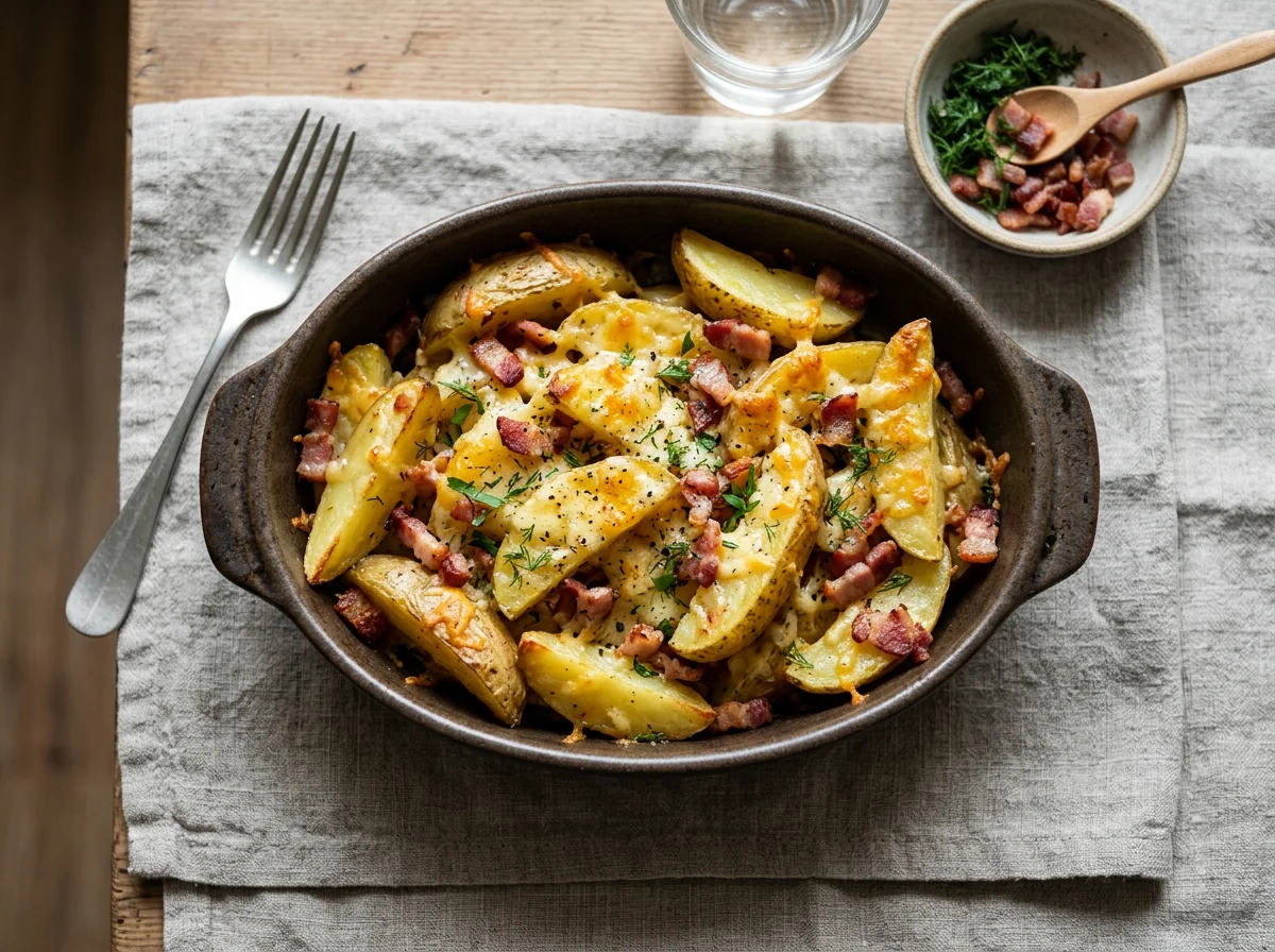 Запеченный картофель с сыром и беконом photo