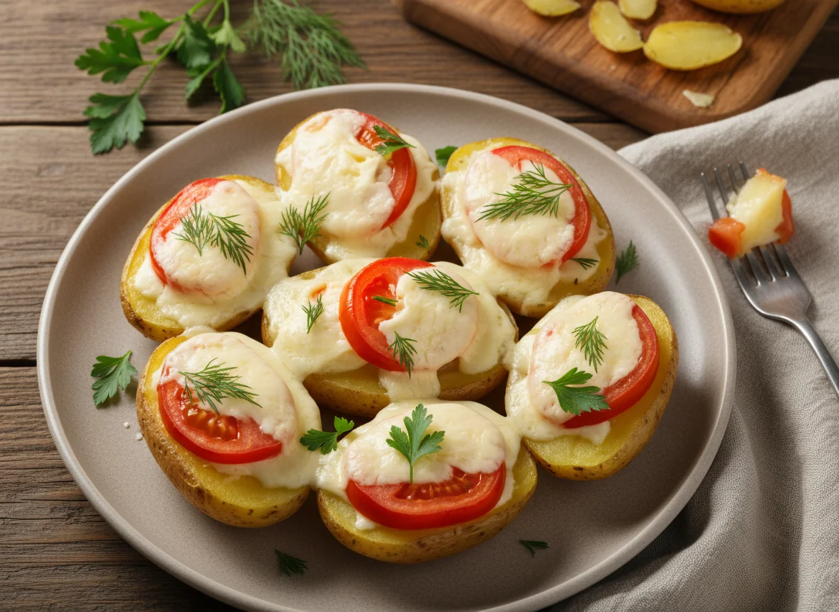 Запеченный картофель с сыром и помидорами photo
