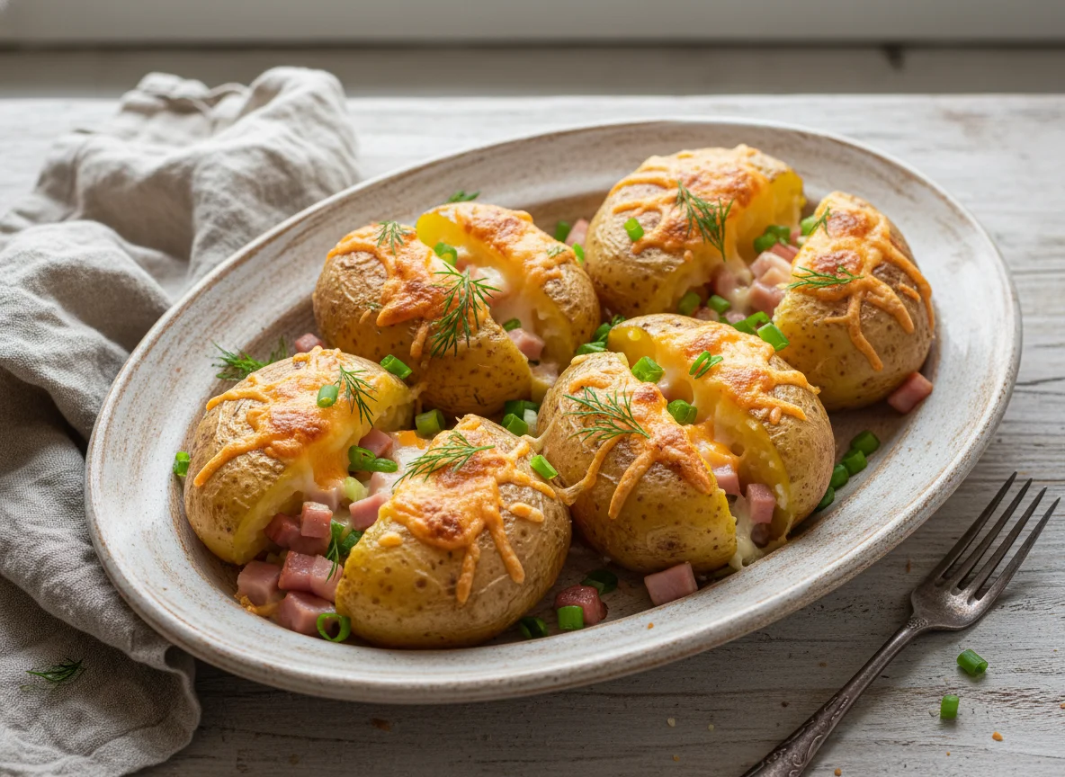 Запеченный картофель с ветчиной и сыром photo