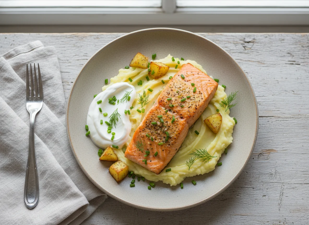 Запеченный лосось с картофельным пюре photo