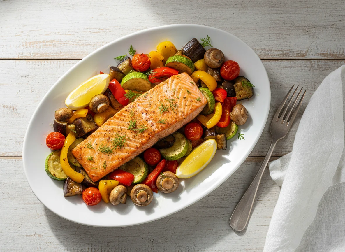 Запеченный лосось с овощами photo