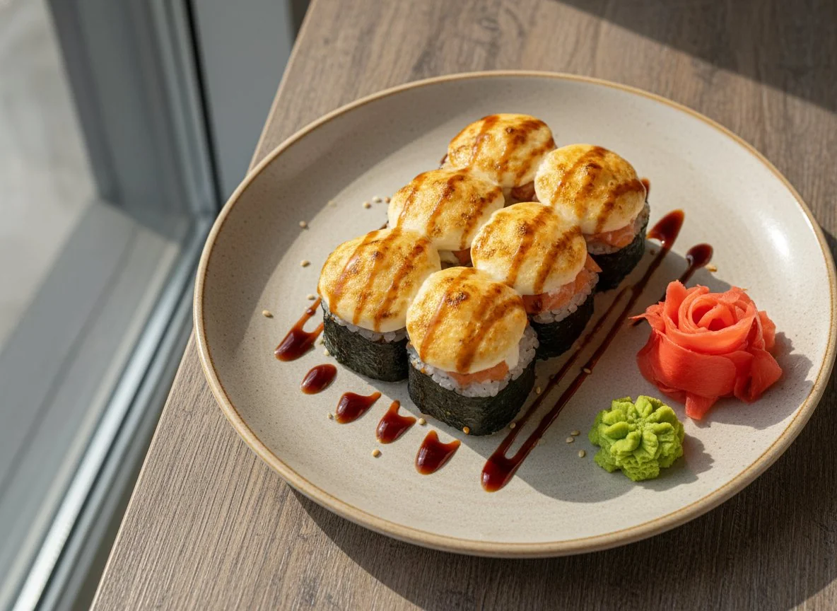 Запеченный ролл с лососем и сливочным сыром photo