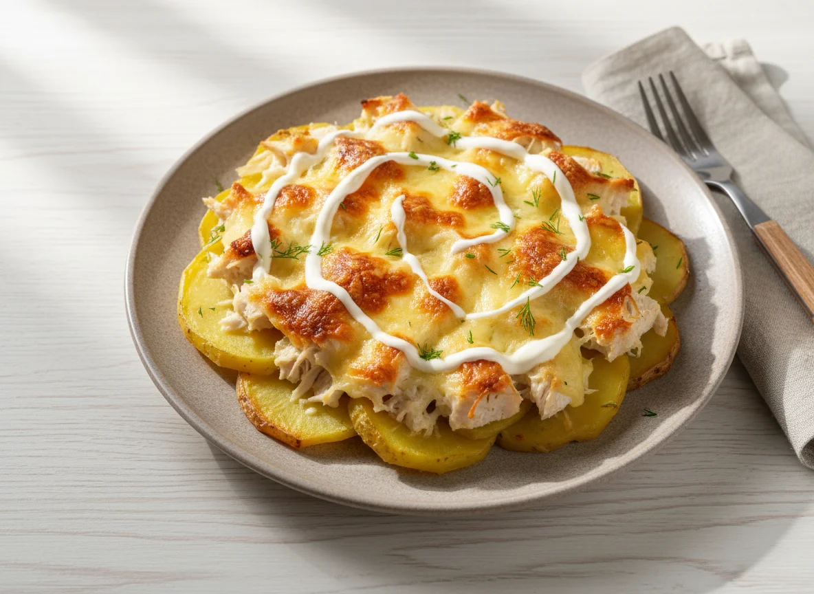 Запеканка из картофеля с курицей и сыром photo