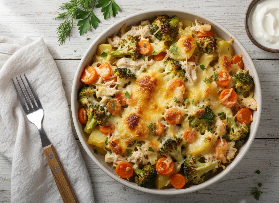 Запеканка из курицы с брокколи и картофелем photo