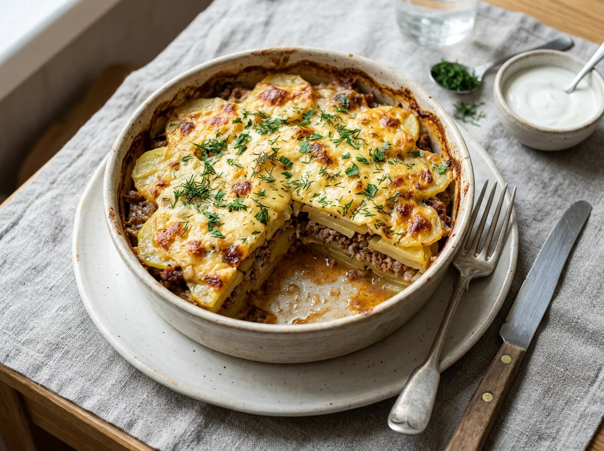 Запеканка из мяса с картофелем и сыром photo