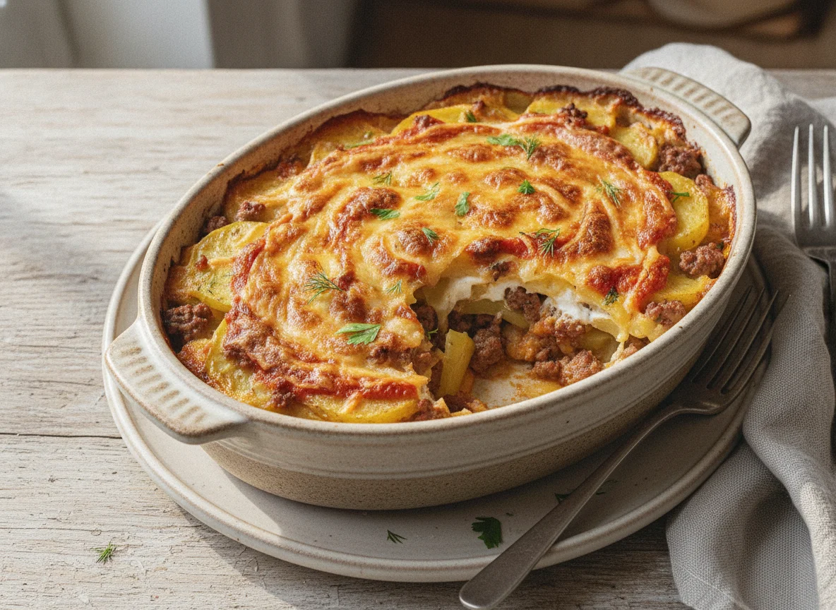 Запеканка картофельная с мясом и сыром photo