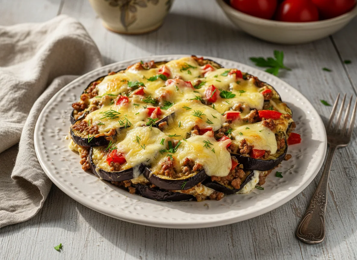 Запеканка с баклажанами, фаршем и сыром photo