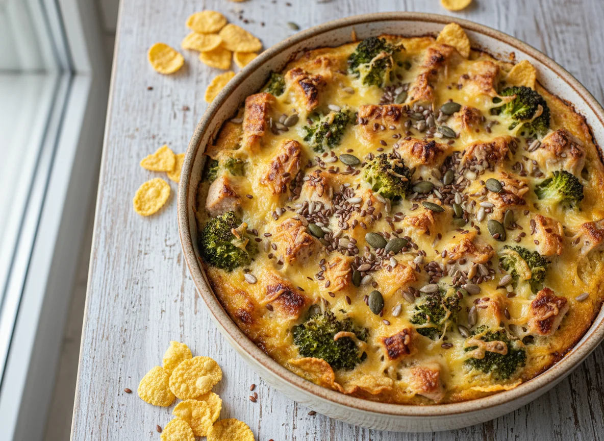 Запеканка с курицей, брокколи и семенами photo