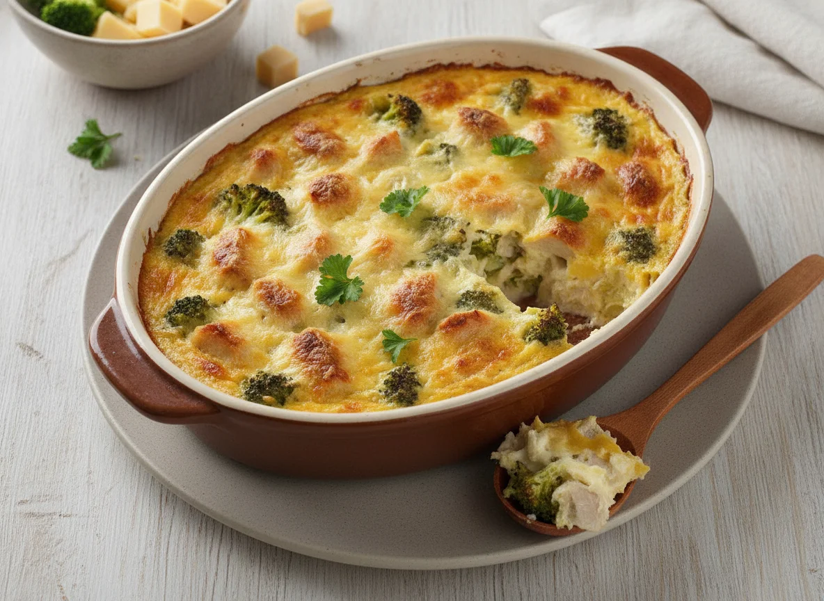 Запеканка с курицей, брокколи и сыром photo