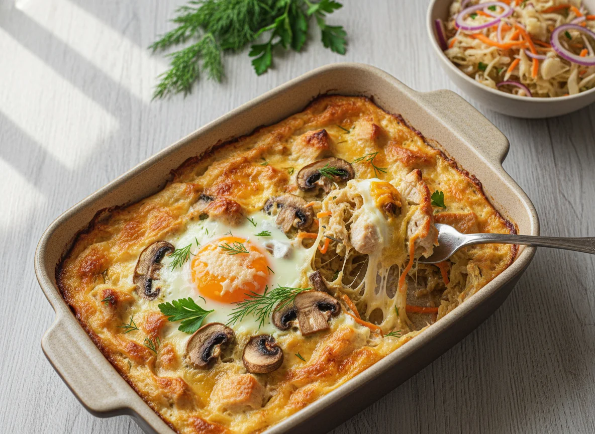 Запеканка с курицей и грибами с квашеной капустой photo