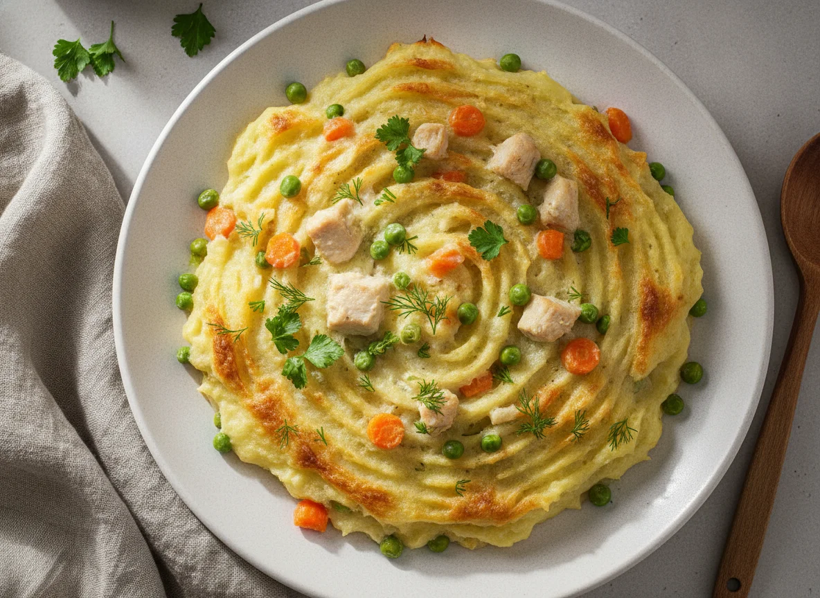 Запеканка с курицей и овощами под соусом photo