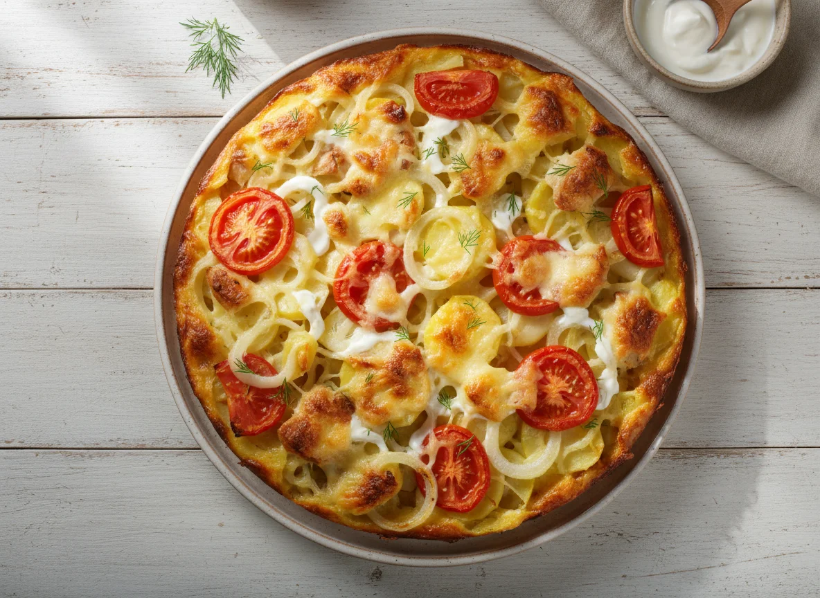 Запеканка с курицей, картофелем и овощами photo