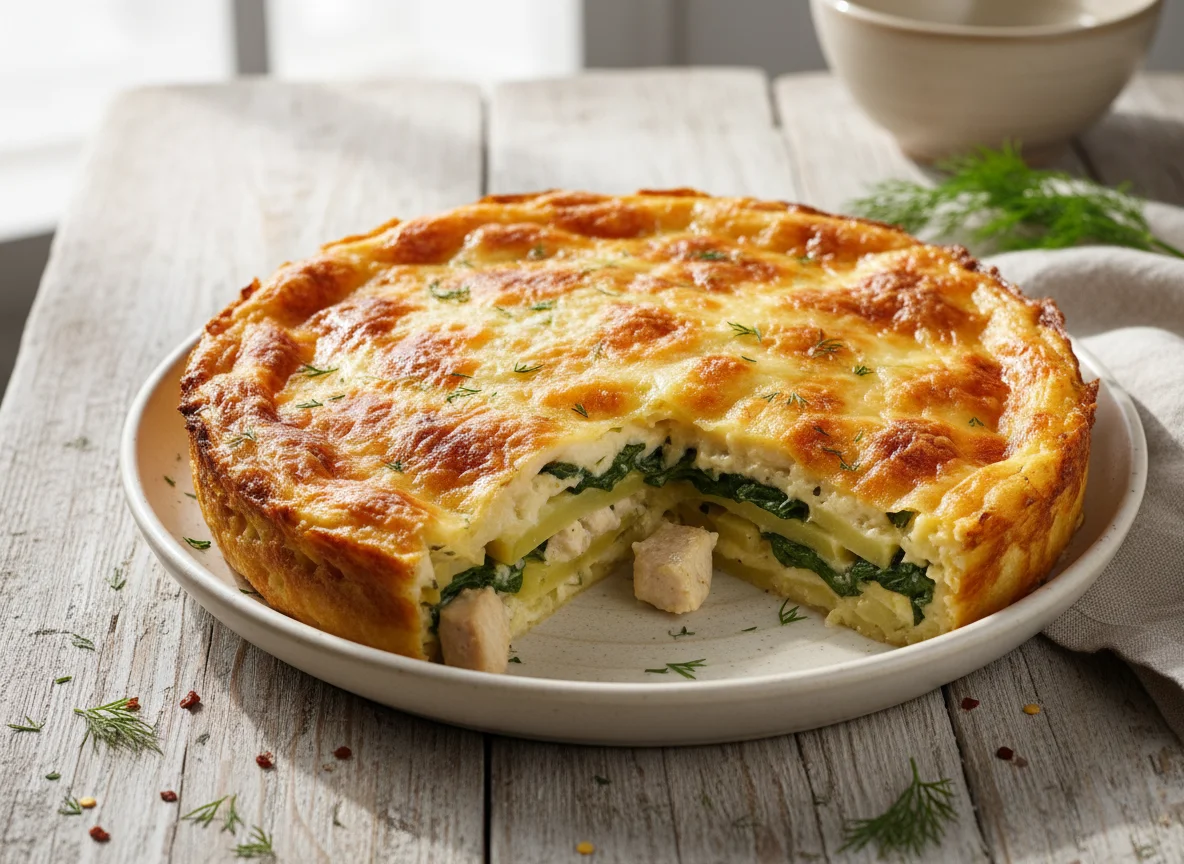 Запеканка с курицей, картофелем и шпинатом photo