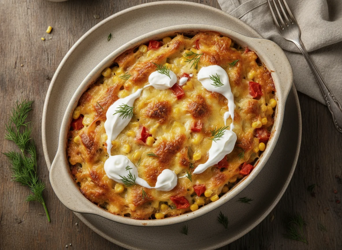 Запеканка с курицей, кукурузой и сыром photo