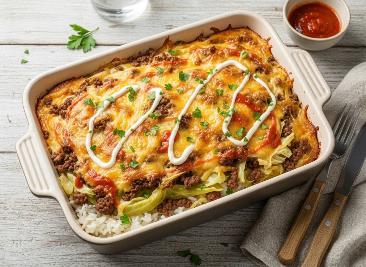 Запеканка с мясом и капустой с рисом photo