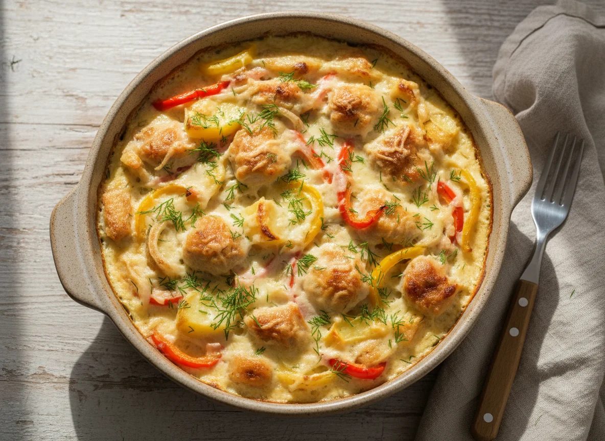 Запеканка с мясом и овощами под соусом photo