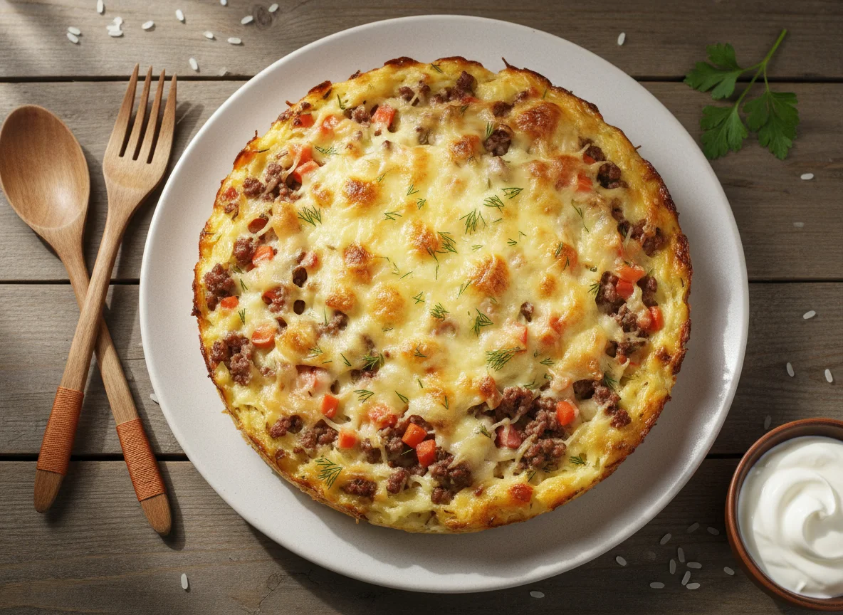 Запеканка с рисом и мясным фаршем photo