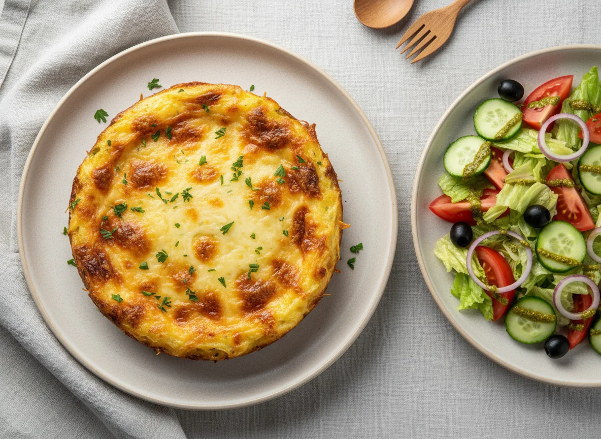 Запеканка с сыром и овощной салат photo