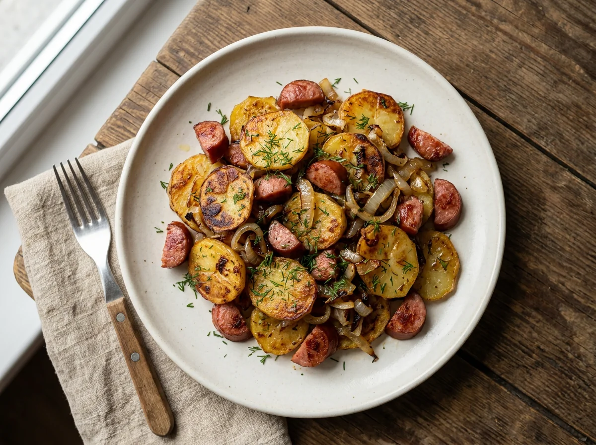 Жареная картошка с колбасой и луком photo